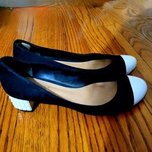 Schutz Black White Cap Toe Studded Heel